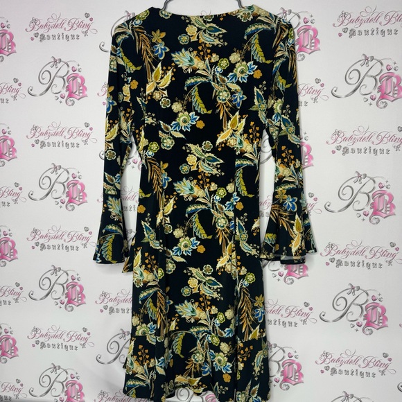 ECI New York dress bell bottom sleeve flare tie up bow ribbon 🎀 waist ruffle hem - Picture 3 of 13